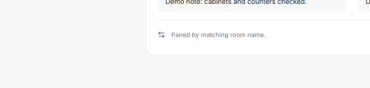 FieldSeen desktop Comparison reports card listing a fictional saved move-in to move-out report and its actions.
